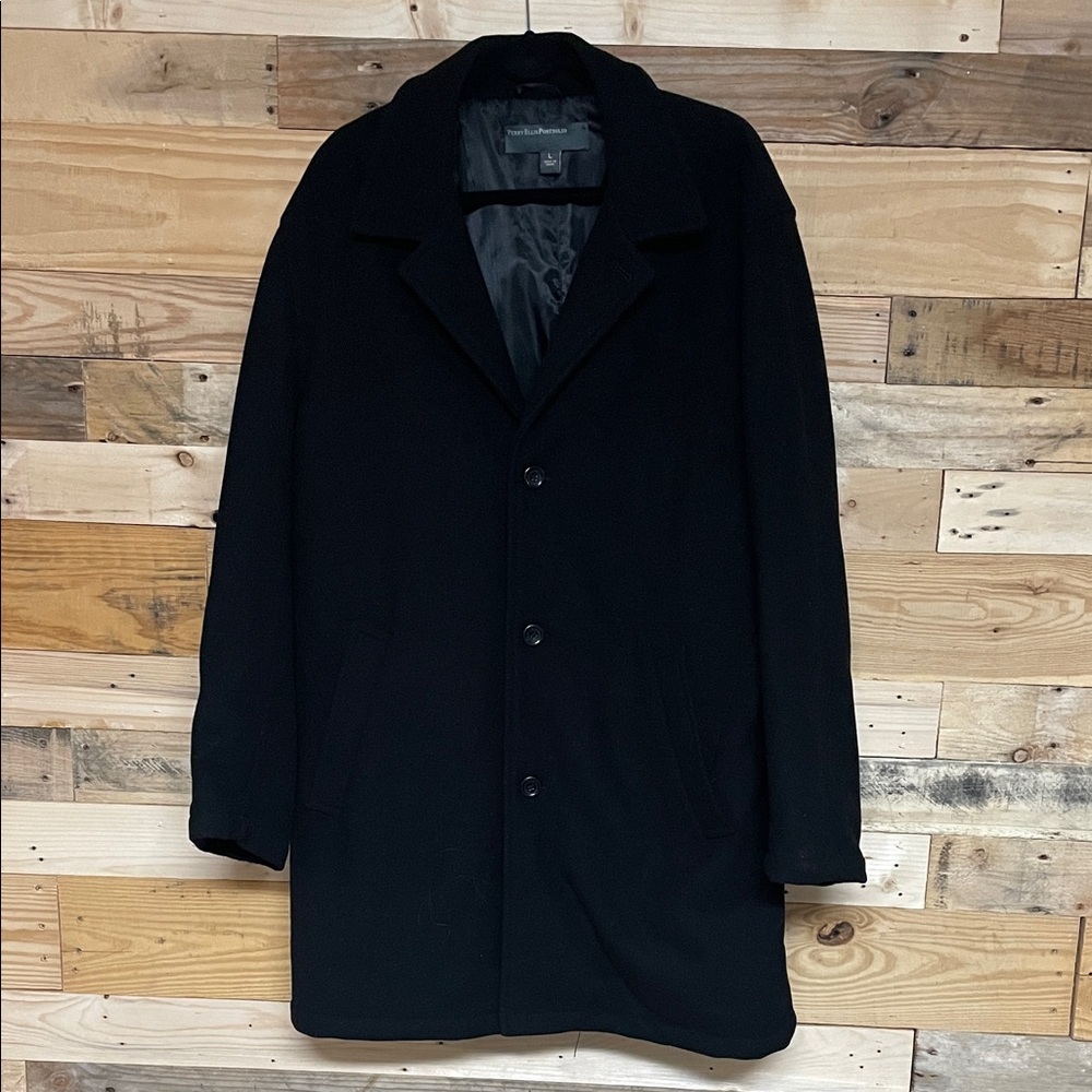 Perry Ellis Portfolio size Large Black Wool Cozy Warm Pea Coat with Pockets